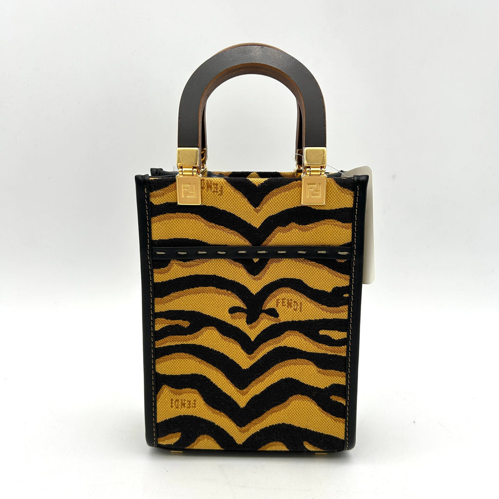FENDI Canvas Vitello King Chinese New Year Tiger Embroidered Fendi Sunshine Shopper Tote Black Dark Yellow fe5885cc