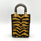 FENDI Canvas Vitello King Chinese New Year Tiger Embroidered Fendi Sunshine Shopper Tote Black Dark Yellow fe5885cc
