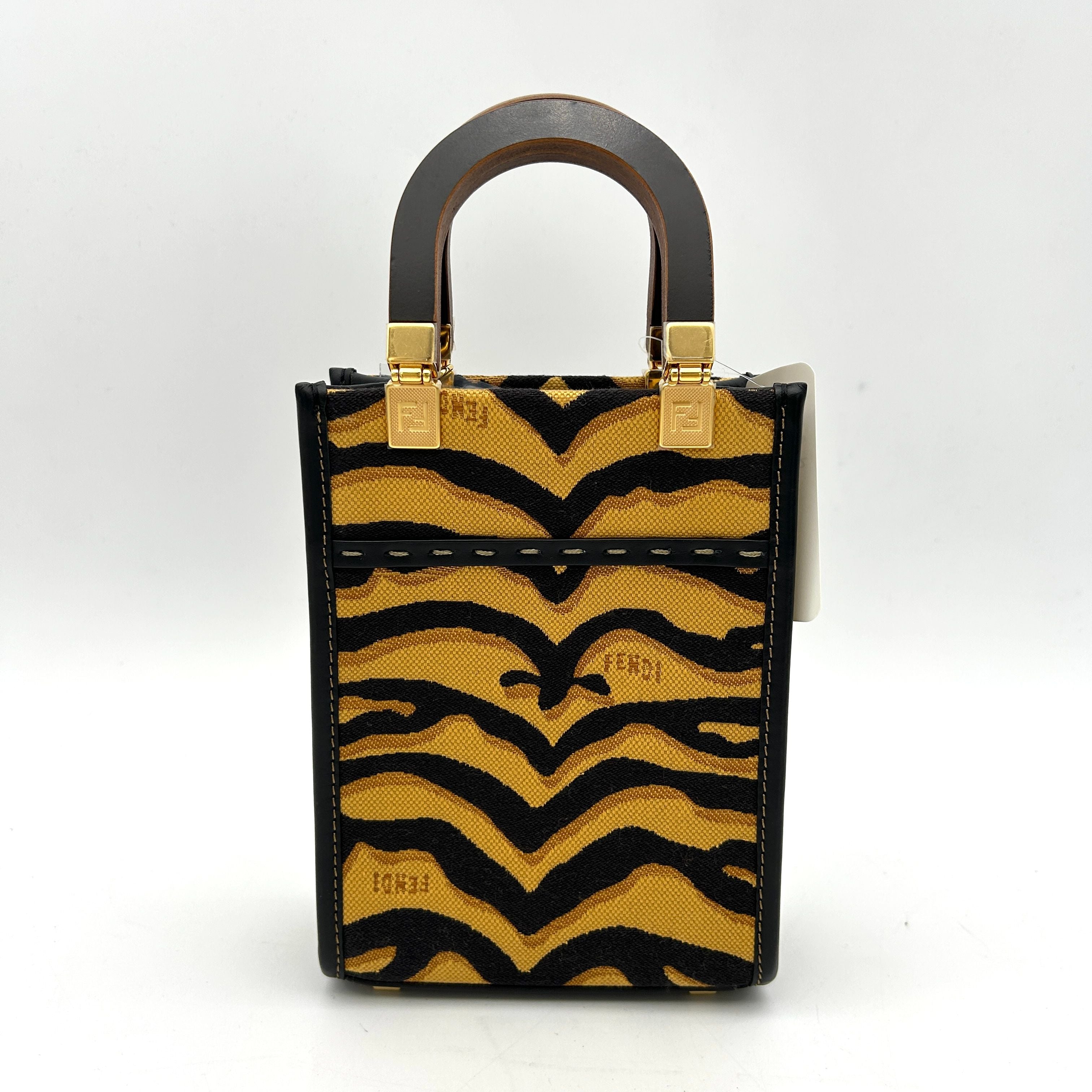 FENDI Canvas Vitello King Chinese New Year Tiger Embroidered Fendi Sunshine Shopper Tote Black Dark Yellow fe5885cc