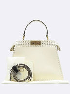Fendi 8BN321 Ivory Leather Peekaboo I SEE U IC Medium Top Handle Bag Shoulder Strap 2WAY