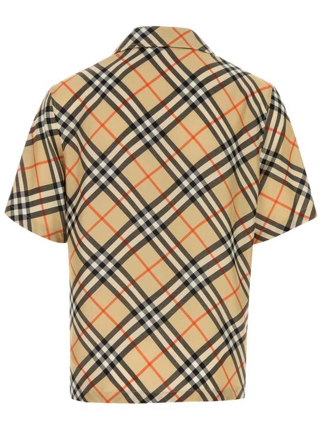 Burberry Check Oversized Silk Short Sleeve Shirt Sand