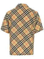 Burberry Check Oversized Silk Short Sleeve Shirt Sand