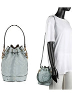 Fendi Mon Tresor FF Motif Leather Mini Bucket Bag Light Blue