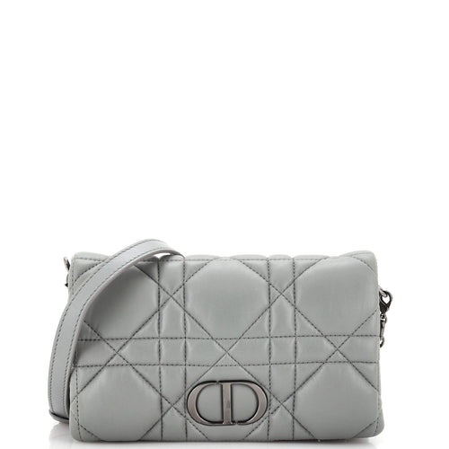 Dior Caro Flap Pouch with Chain Macrocannage Quilt Calfskin Mini