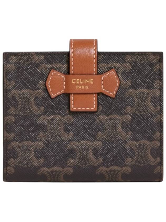 CELINE Triomphe Canvas Lambskin Small Strap Half Wallet Tan