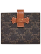 CELINE Triomphe Canvas Lambskin Small Strap Half Wallet Tan
