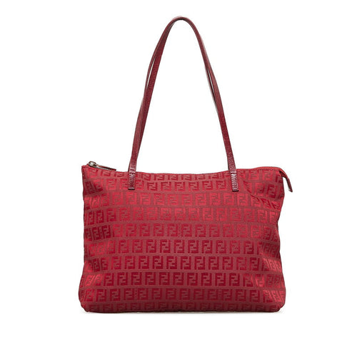 FENDI Zucca Tote Handbag 8BH022 Red Canvas Leather Ladies