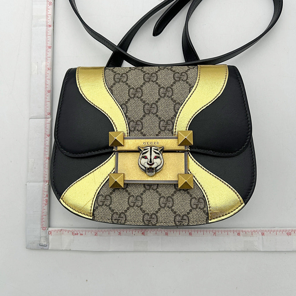 GUCCI GG Supreme Monogram Small Osiride Shoulder Bag Black Gold  2506222503