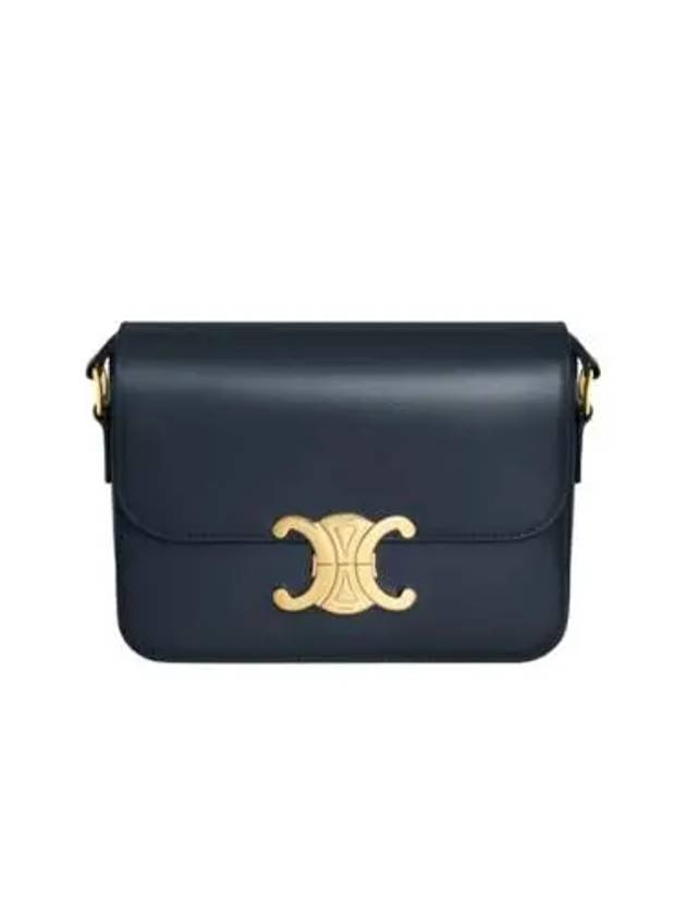 CELINE Teen Triomphe Shiny Calfskin Cross Bag Navy Blue