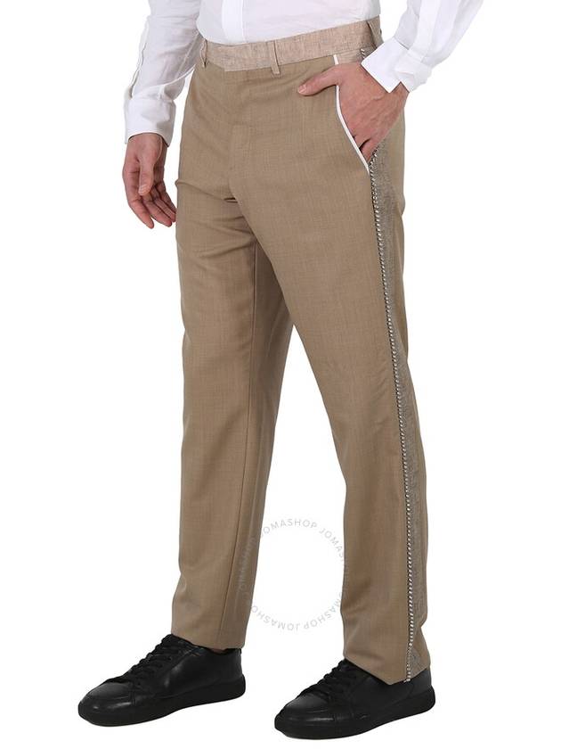 Burberry Burberry Men's Pecan Melange English Fit Crystal Embroidered Technical Linen Trousers, Brand Size 48 (Waist Size 32.7")