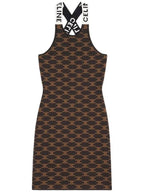 CELINE Monogram Silk Cotton Short Dress Brown