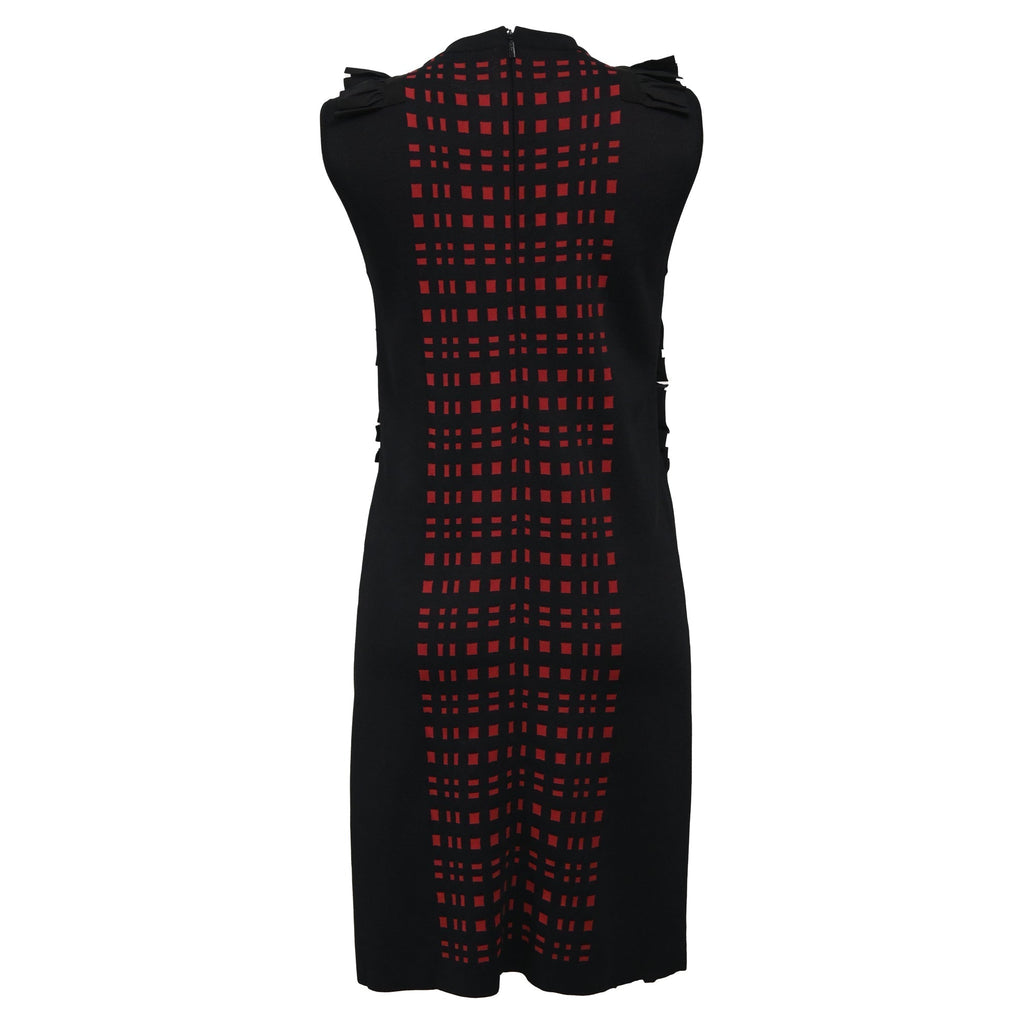Fendi Checkered Ruffle Detail Mini Dress in Black and Red Viscose