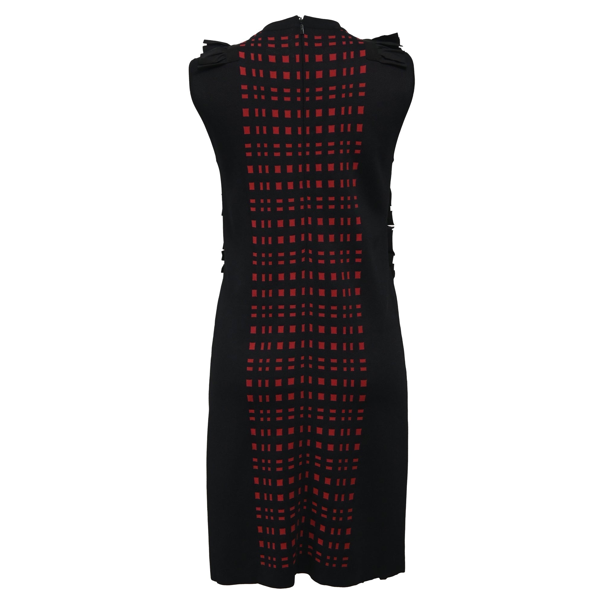 Fendi Checkered Ruffle Detail Mini Dress in Black and Red Viscose