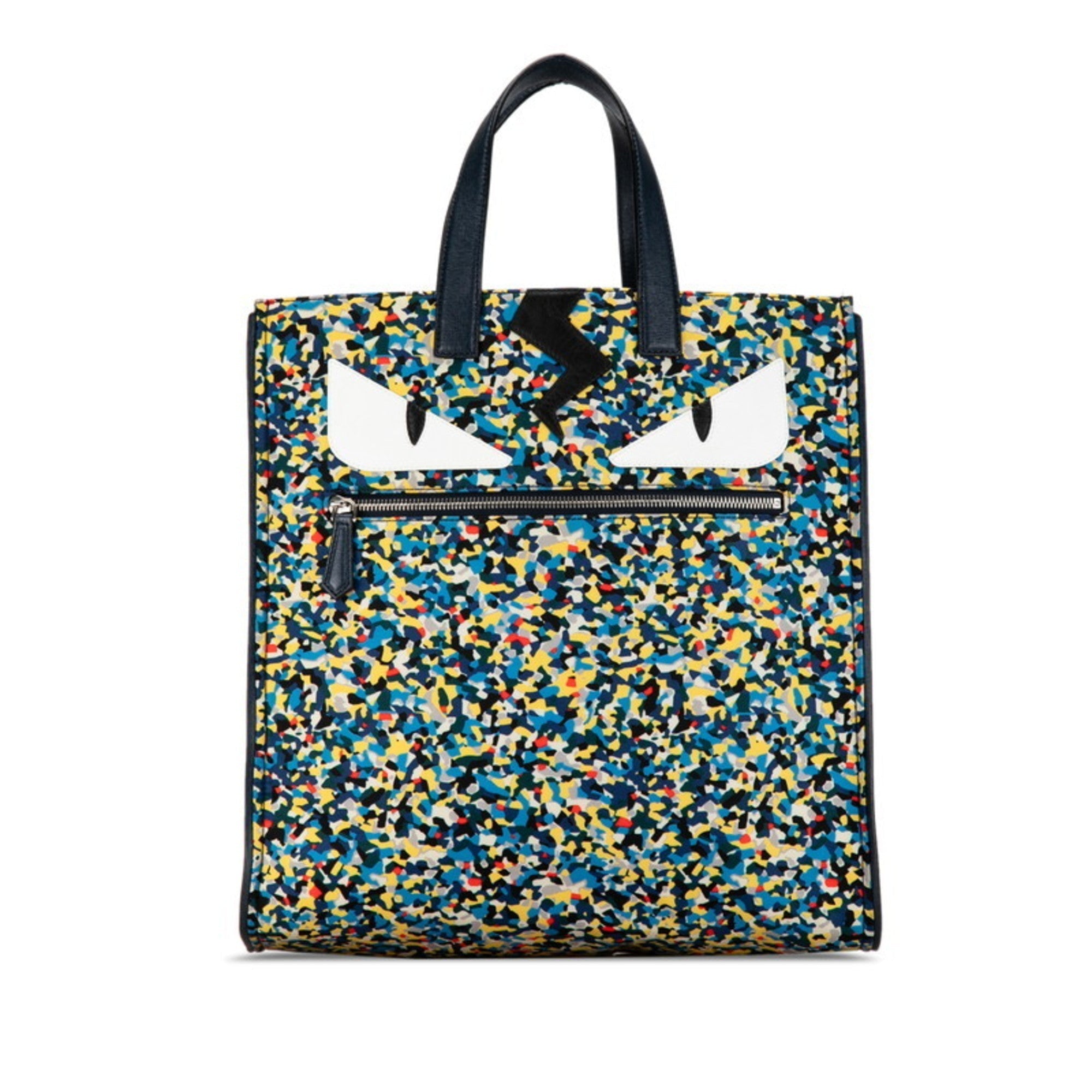 Fendi  Navy Nylon Leather Handbag Tote Bag ()