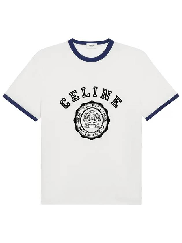 CELINE Blason Loose Cotton Jersey Short Sleeve T-Shirt Off White