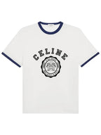 CELINE Blason Loose Cotton Jersey Short Sleeve T-Shirt Off White