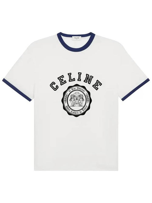 CELINE Blason Loose Cotton Jersey Short Sleeve T-Shirt Off White