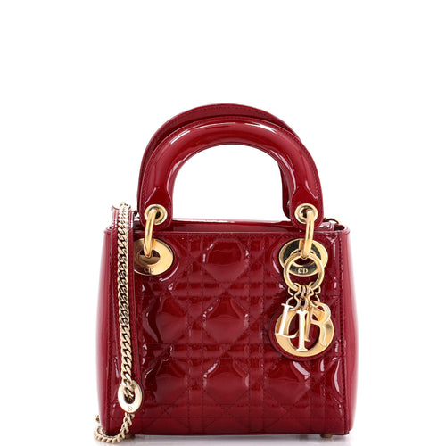 Dior Lady Dior Chain Bag Cannage Quilt Patent Mini
