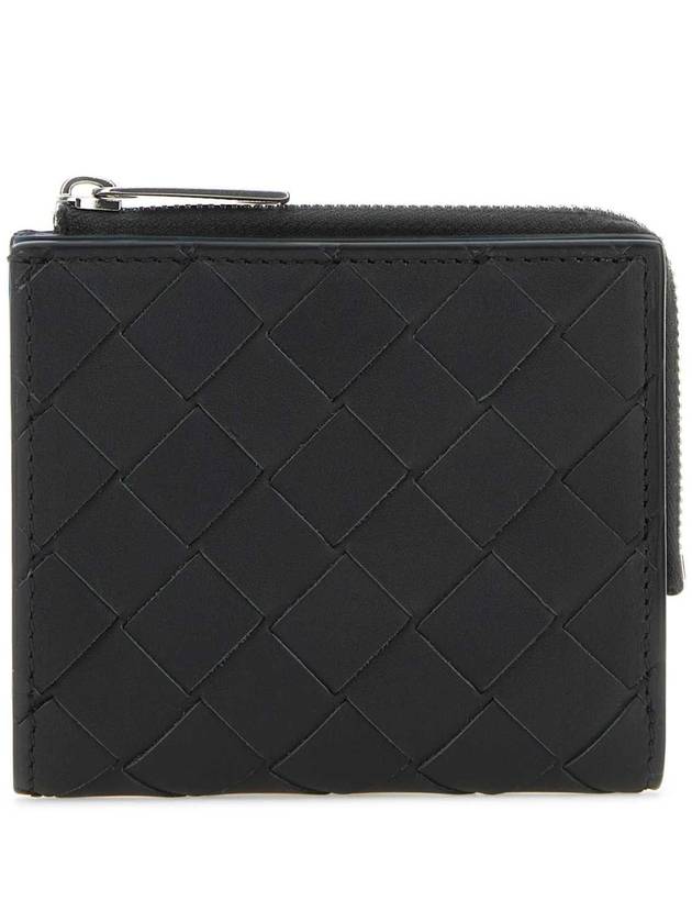 Bottega Veneta Intrecciato Bifold Calfskin Half Wallet Blue Black