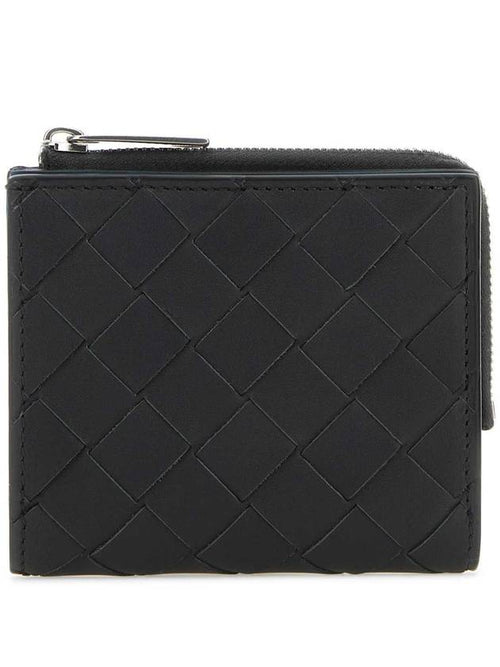 Bottega Veneta Intrecciato Bifold Calfskin Half Wallet Blue Black