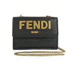 Fendi Chain Wallet 8M0481 Three Fold Wallet Mini Wallet Black Gold  Black Logo ather