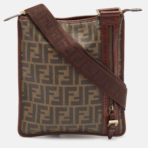 Fendi Zucca Coated Canvas And Leather Flat Messenger Bag