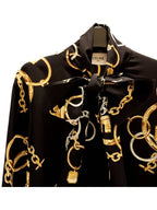CELINE Chain Printed Silk Long Dress Black