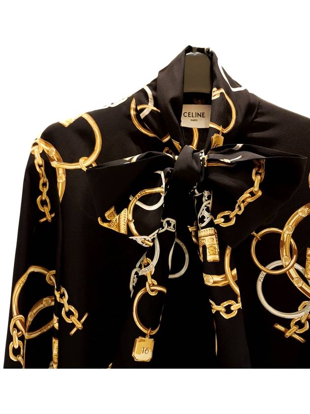 CELINE Chain Printed Silk Long Dress Black