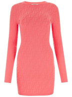 Fendi FF motif round neck knit short dress pink