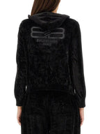 Balenciaga Women's BB Paris Strass Velvet  Zip-Up Hoodie Black