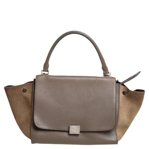 Celine Brown/Grey Leather and Suede Medium Trapeze Top Handle Bag