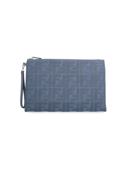 Fendi FF Logo Flat Large Clutch Bag Blue