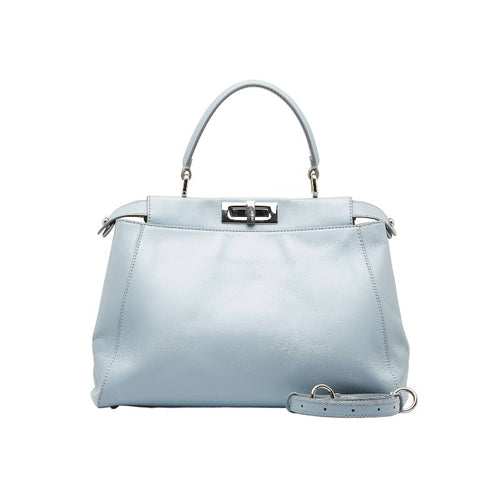 FENDI Peekaboo Top Handle Handbag Light Blue Leather Ladies