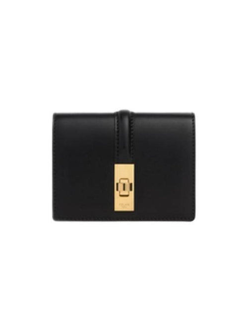 CELINE 16 Flap Shiny Calfskin Card Wallet Black