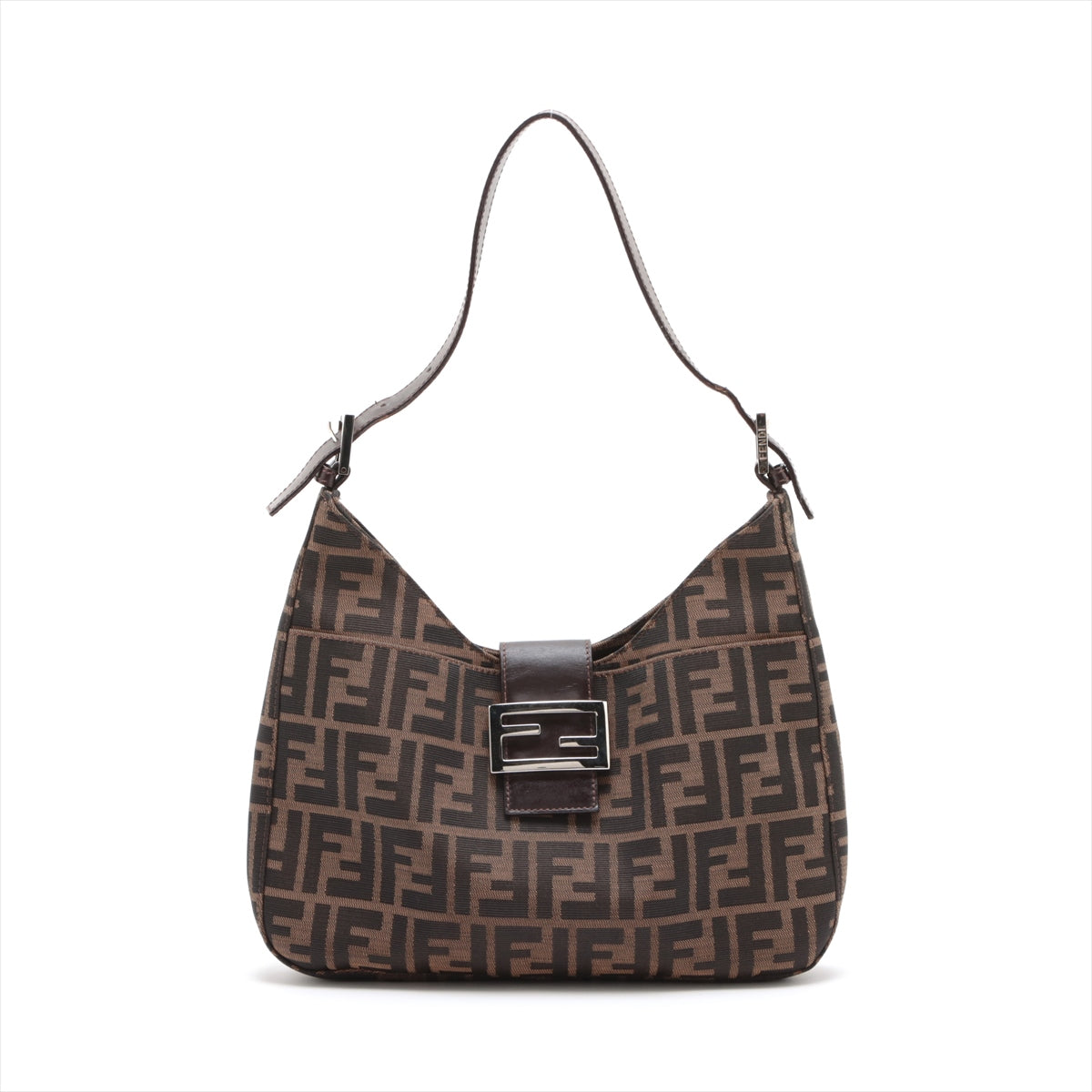 FENDI Zucca Shoulder Bag in Canvas Leather Brown