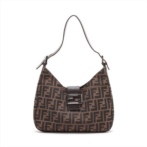FENDI Zucca Shoulder Bag in Canvas Leather Brown