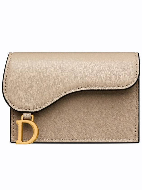 Saddle Bloom Goatskin Flap Card Wallet Sand Dior