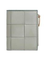 Bottega Veneta Cassette Zipper Small Leather Half Wallet Grey