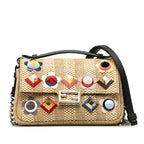 FENDI FENDI 8M0371 Shoulder Bag Leather/Rafia Beige Black Multicolor