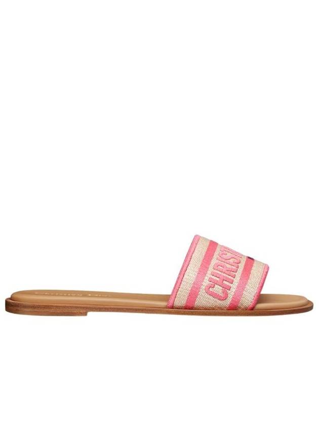 Dway Embroidered Cotton Raffia Slippers Natural Pink Dior