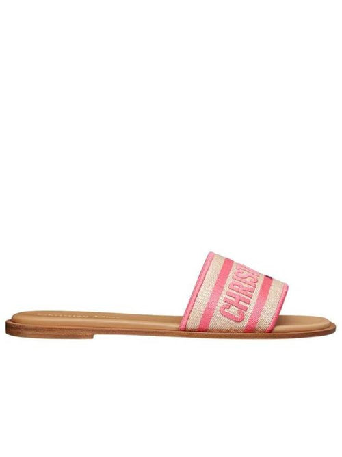 Dway Embroidered Cotton Raffia Slippers Natural Pink Dior