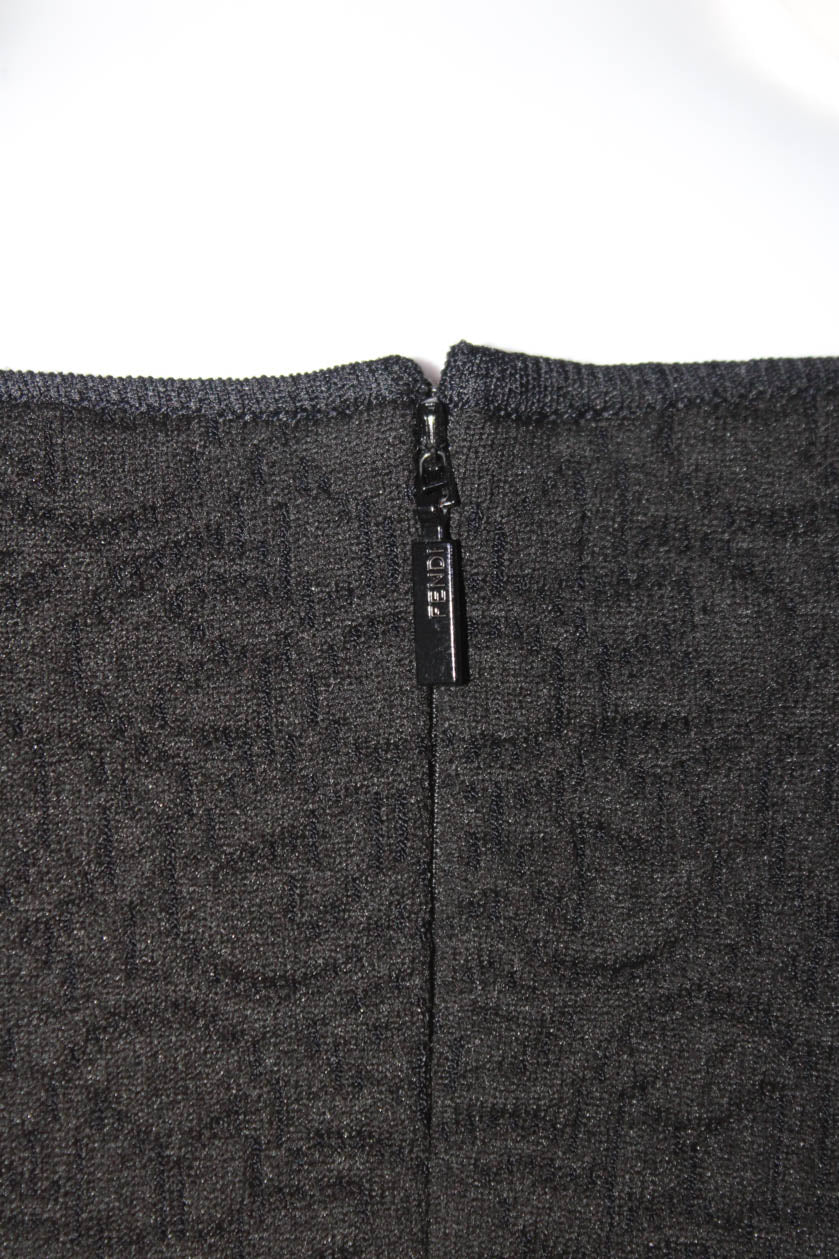 Fendi Womens Embellished Short Sleeve Jacquard Shift Dress Black