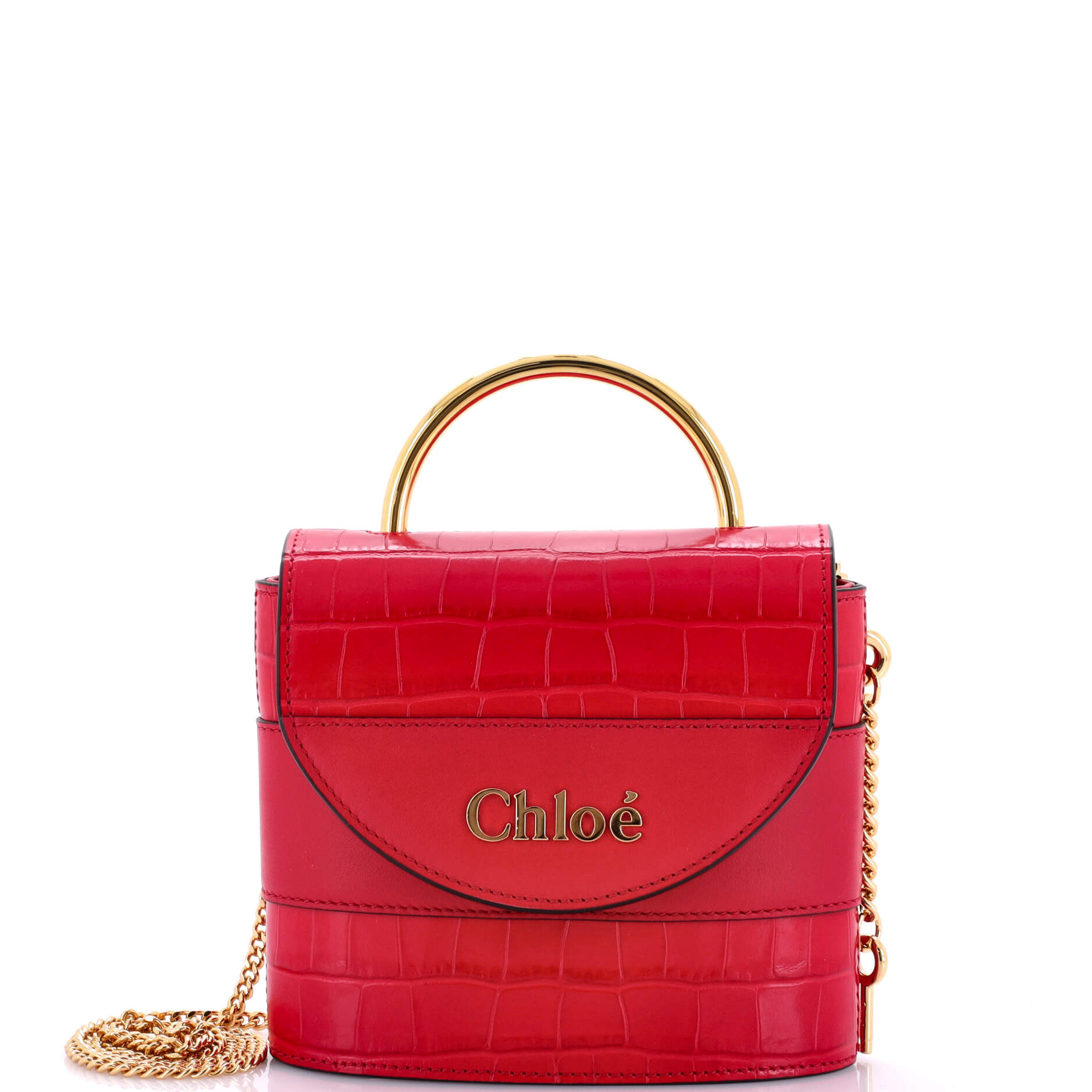 Chloe Aby Lock Bag Crocodile Embossed Leather Small