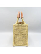CELINE 199162 Brown Leather Raffia Triope Thais Small Cabas Tote Bag Shoulder Strap 2WAY