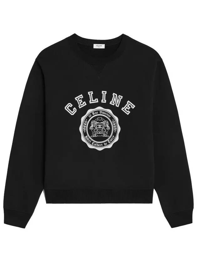 CELINE Logo Crew Neck Loose Cotton Fleece Sweatshirt Black