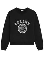 CELINE Logo Crew Neck Loose Cotton Fleece Sweatshirt Black