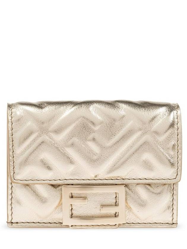 Fendi Baguette Micro Leather Card Wallet Gold