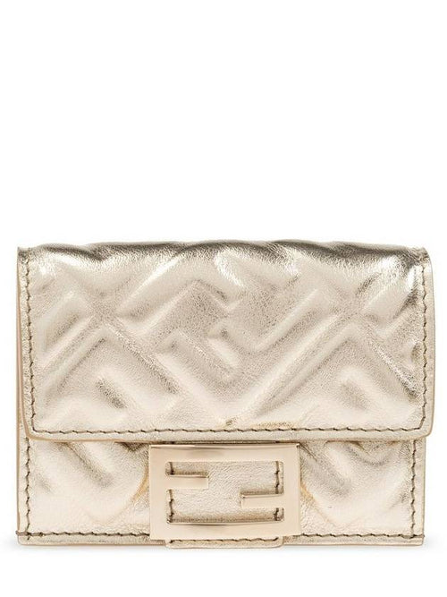 Fendi Baguette Micro Leather Card Wallet Gold
