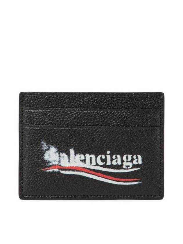 Balenciaga Logo Printing Leather Card Wallet Black
