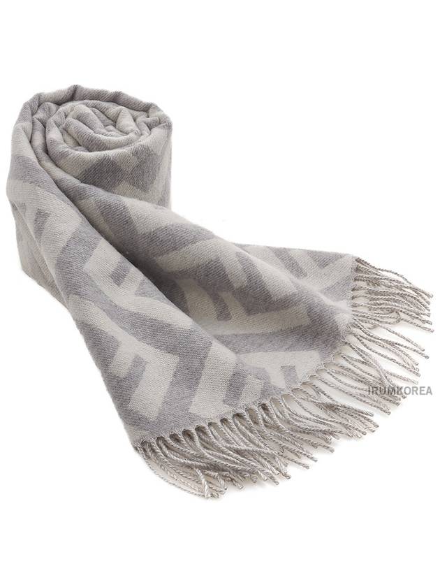 Fendi FF Motif Fringe Cashmere Scarf Light Grey
